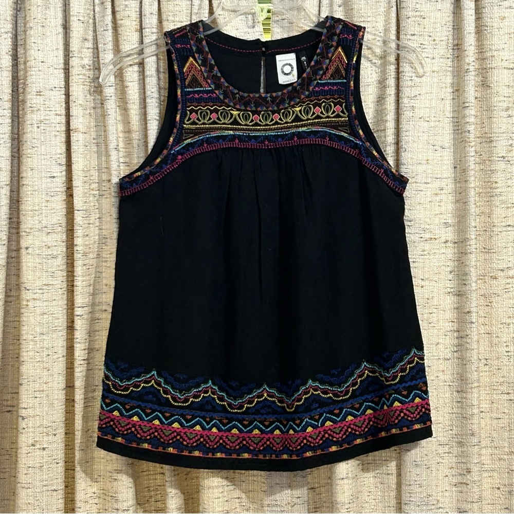 Anthropologie Akemi + Kin Mesa Black Embroidered & Beaded Tank Top